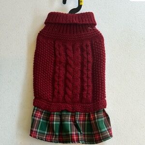 Rachel Zoe Burgundy Knit Dog Sweater with Tartan Skirt